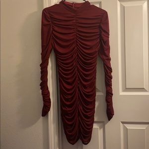 Burgundy Fashion Nova ruched mini dress